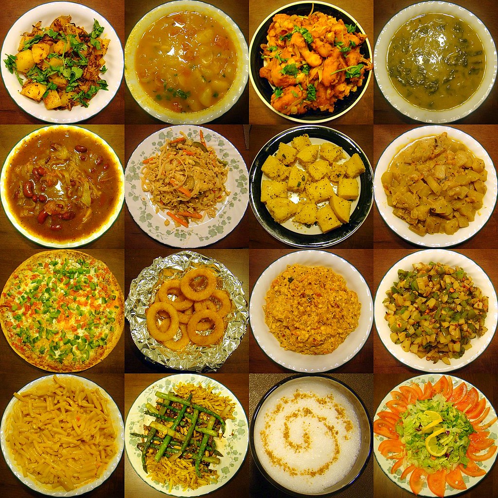 16 small picture s of small cicular plates of food